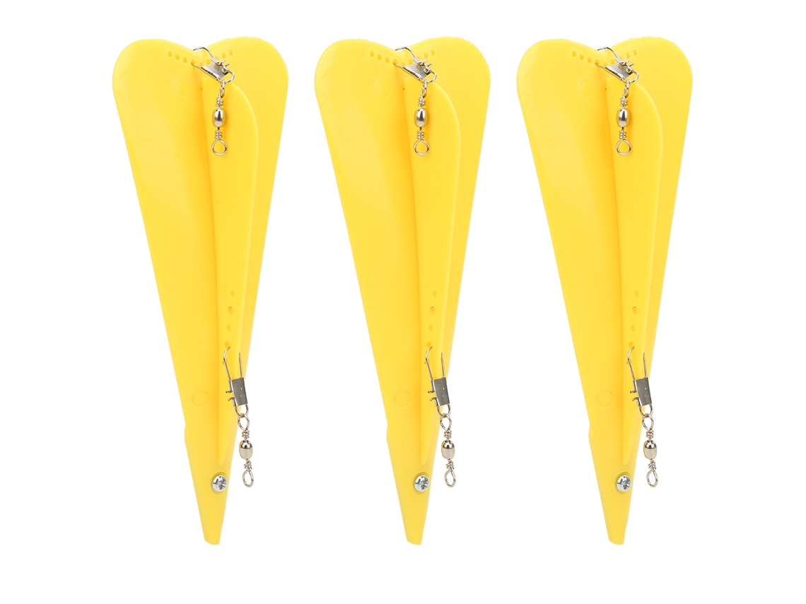 Señuelo de pesca artificial con trampolín, 3 unidades, plástico amarillo con eslabón giratorio Kofihety