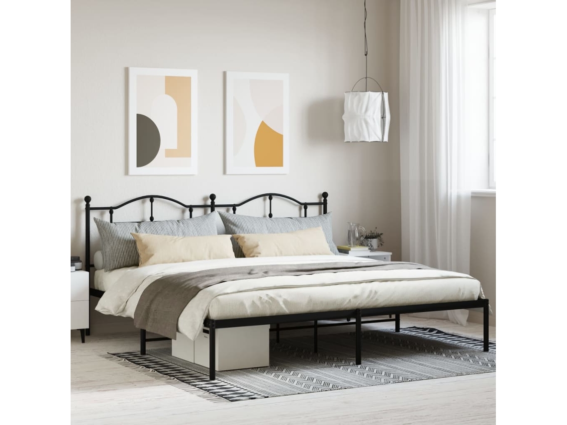 Estructura Cama Sin Colchón Con Cabecero Metal Negro 200x200 Cm