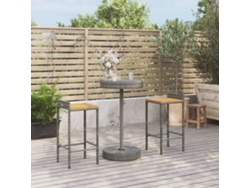 Conjunto de bar de jardín de 2 piezas en mimbre macizo de acacia, gris, DKD Home Decor