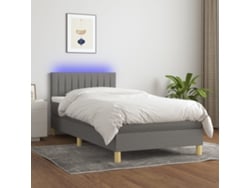 Cama Box Spring Con Colchón Y Led Tela Gris Oscuro 100x200 Cm