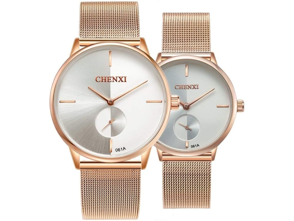 Reloj Femenino De Acero Inoxidable Con Pulsera De Malla En Oro Rosa Blancoyuysan
