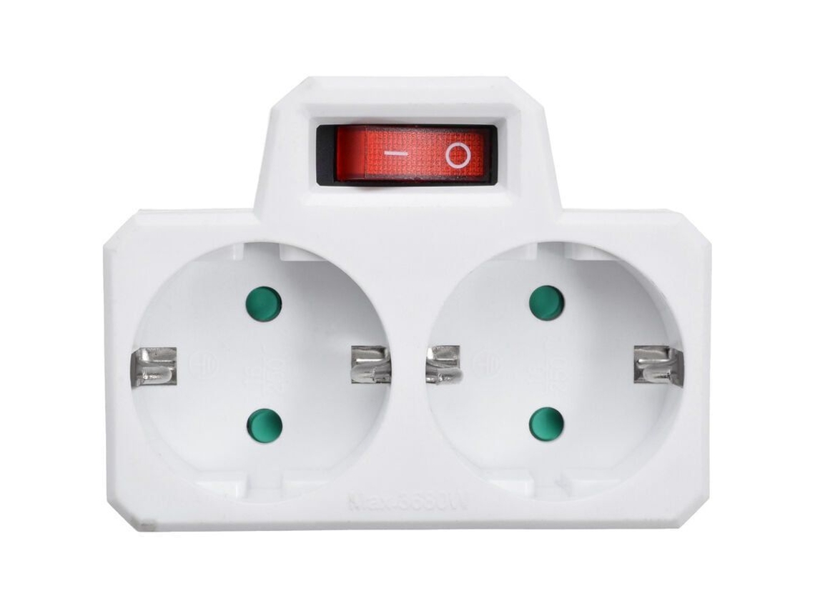 Adaptador De Corriente, Enchufe Europeo Con Interruptor - 2 Tomas, Protección Contra Sobretensiones Y Seguridad Infantil, Blanco