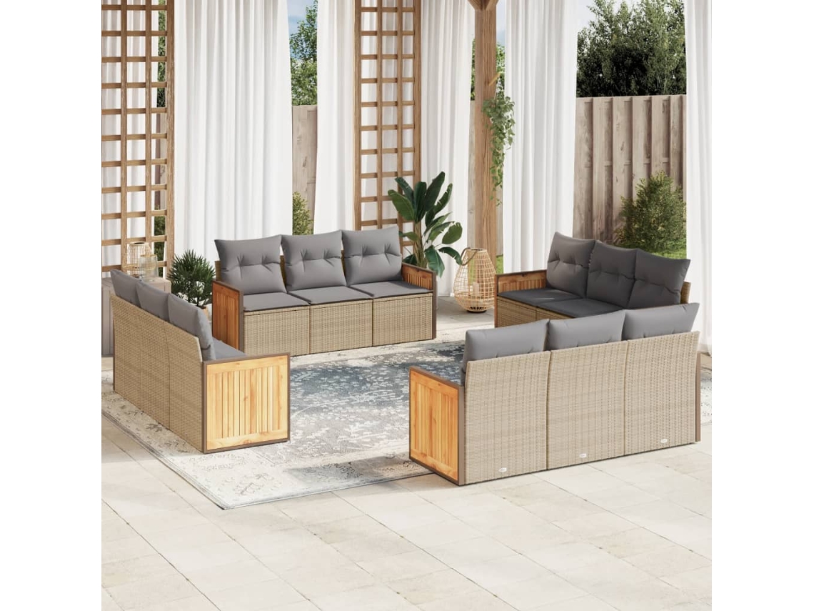 Conjunto de 12 sofás de jardín con cojines de mimbre beige de DKD Home Decor