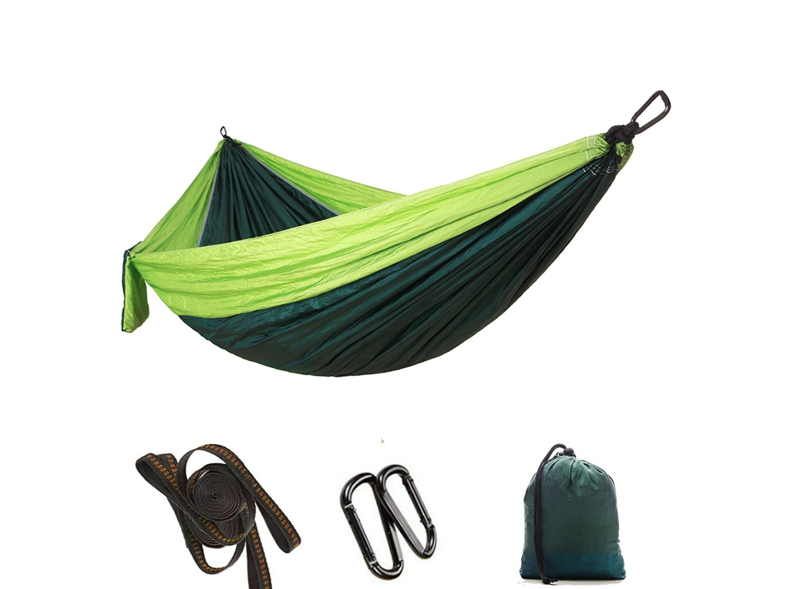 Hamaca Individual Portátil Para Camping Y Viajes Con Correa Para Árbol (verde Claro Y Azul Oscuro)