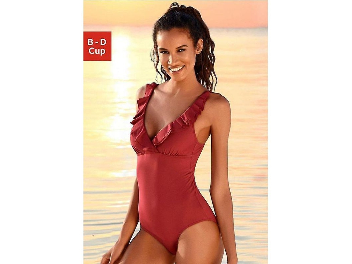 Fasst-traje De Baño Entero Para Mujer Con Escote En V, Volantes En El Bajo Y Cordón De Encaje En La Espalda, Talla S