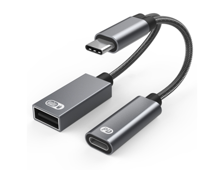 USB-C macho a USB hembra + toma de carga USB-C PD y adaptador OTG USB 2