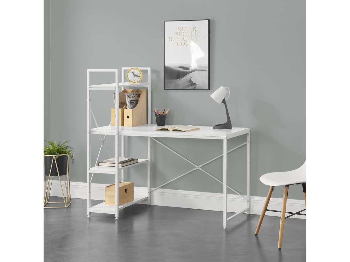 Mesa Escritorio [[EN.CASA]] Stavanger con 4 estantes Metal/Aglomerado 120x60x122 cm - Blanco