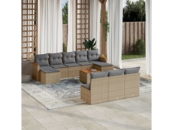 Conjunto de sofá de jardín de 11 piezas con cojines, mimbre sintético beige, DKD Home Decor