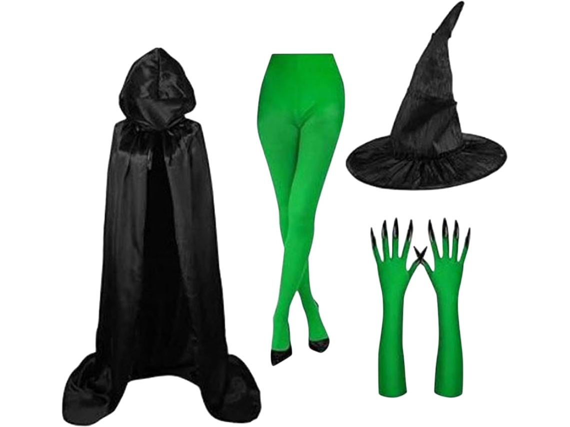 Disfraz de bruja: sombrero de bruja con guantes y garras verdes, kit de disfraz para H Vayotoy