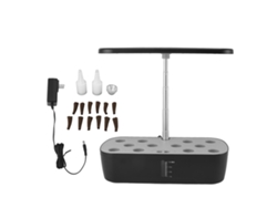 Sistema de cultivo hidropónico de 12 cápsulas con luz LED para uso doméstico.