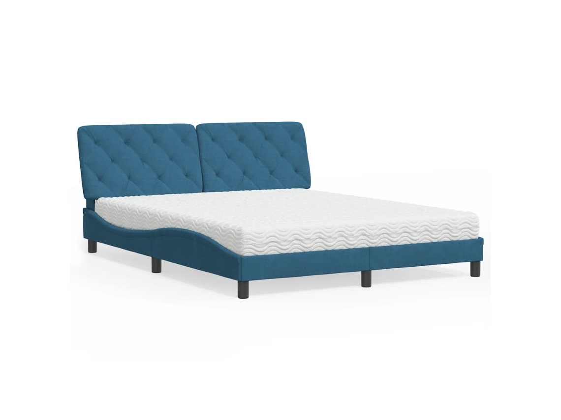 Cama Con Colchón Terciopelo Azul 160x200 Cm
