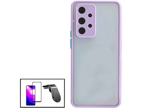 Kit Funda Antichoque, Película 5D Full Cover y Soporte Magnético de Coche L Safe Driving Samsung Galaxy A32 5G PHONECARE Lila