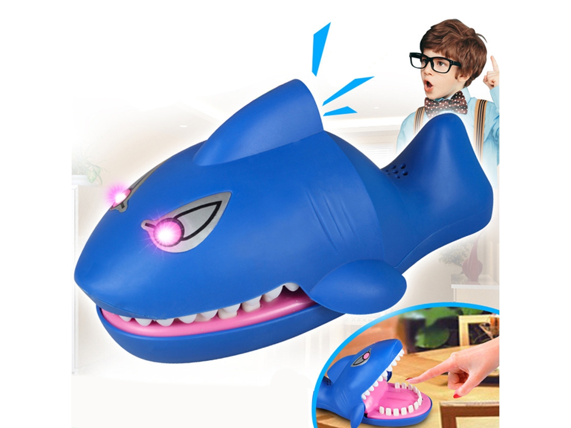 Brinquedo eletrônico Rebe Shark Bite com luz e música, ideal para crianças.
