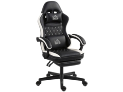 Silla Gamer Negro/blanco Con Reposapiés Y Respaldo En Cuero Sintético