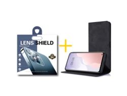 Pack 1 X Película de Cámara trasera + Funda GANDY por Apple iPhone 16 Plus Flip Cover PRM Negro