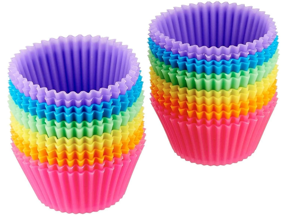 24 Moldes De Silicone Reutilizáveis Para Cupcakes/magdalenas - Resistentes A Altas Temperaturas De Até 220 °c - Cores Vibrantes