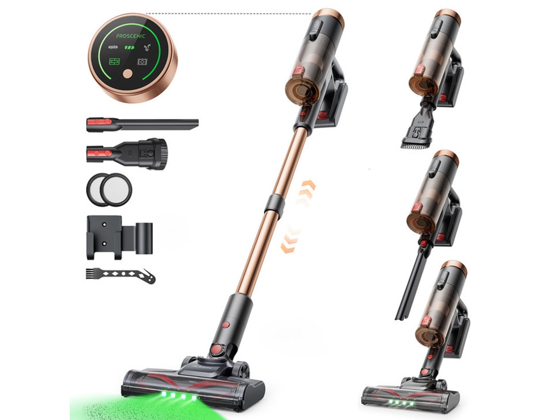 Aspiradora vertical Proscenic P11 Ultra de 40 kPa y 40 min con cepillo antihusillos, filtración de 4 capas y luz frontal verde para alergias domésticas.