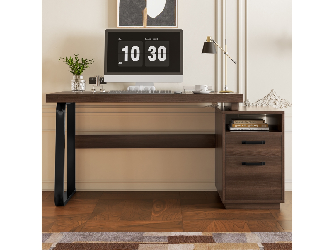 Escritorio sencillo 135x54 cm 2 cajones silenciosos Amplio tablero marrón negro Mobrio