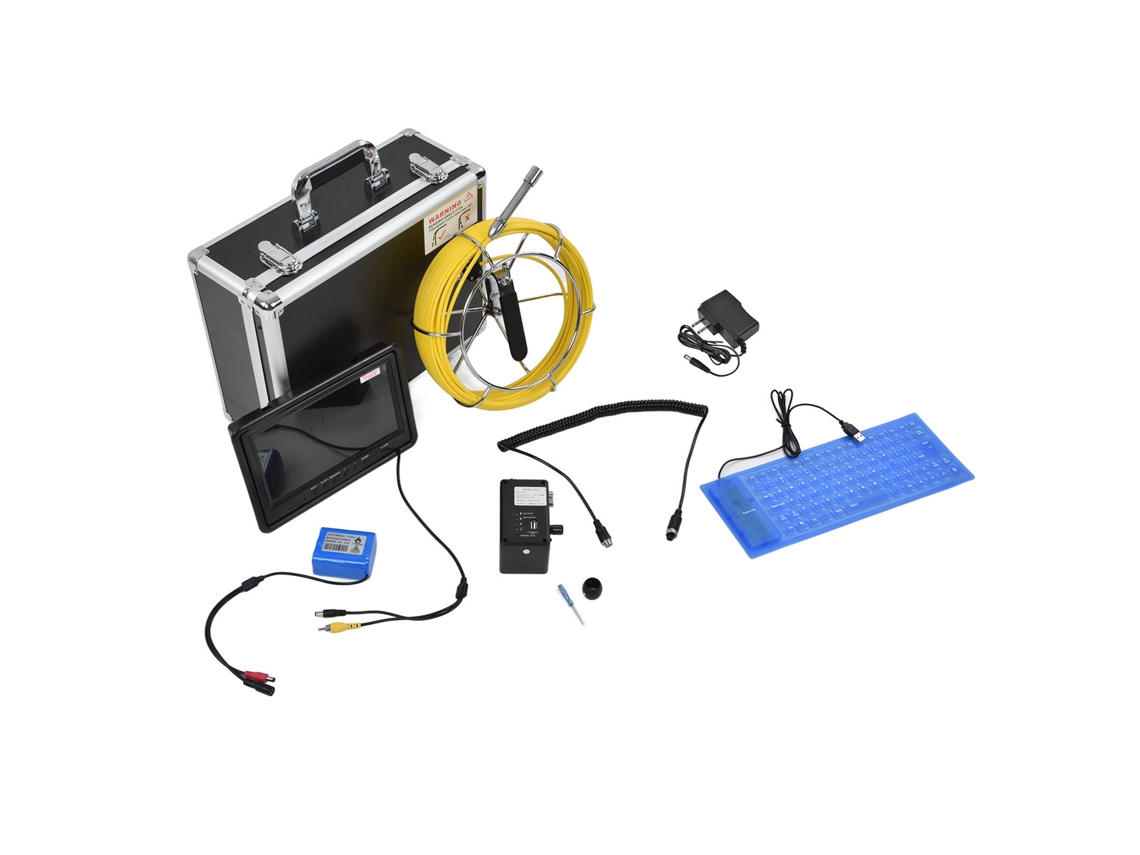 Endoscopio de tubería de 9 pulgadas, 4500 mAh, cámara de inspección de video, 6 LED, cable de 20 m