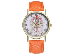Reloj De Pulsera Unisex De Piel Sintética Con Movimiento De Cuarzo Para Parejas De Estudiantes (naranja)