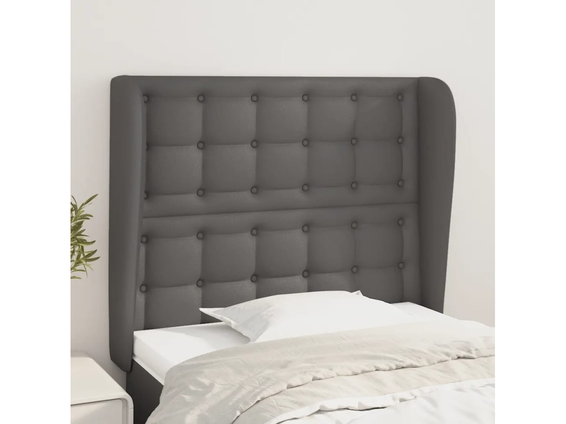 Cabecero Con Orejas Cuero Sintético Gris 93x23x118/128cm