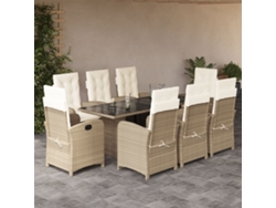 Juego de comedor de jardín de 9 piezas con cojines, mimbre sintético beige, DKD Home Decor