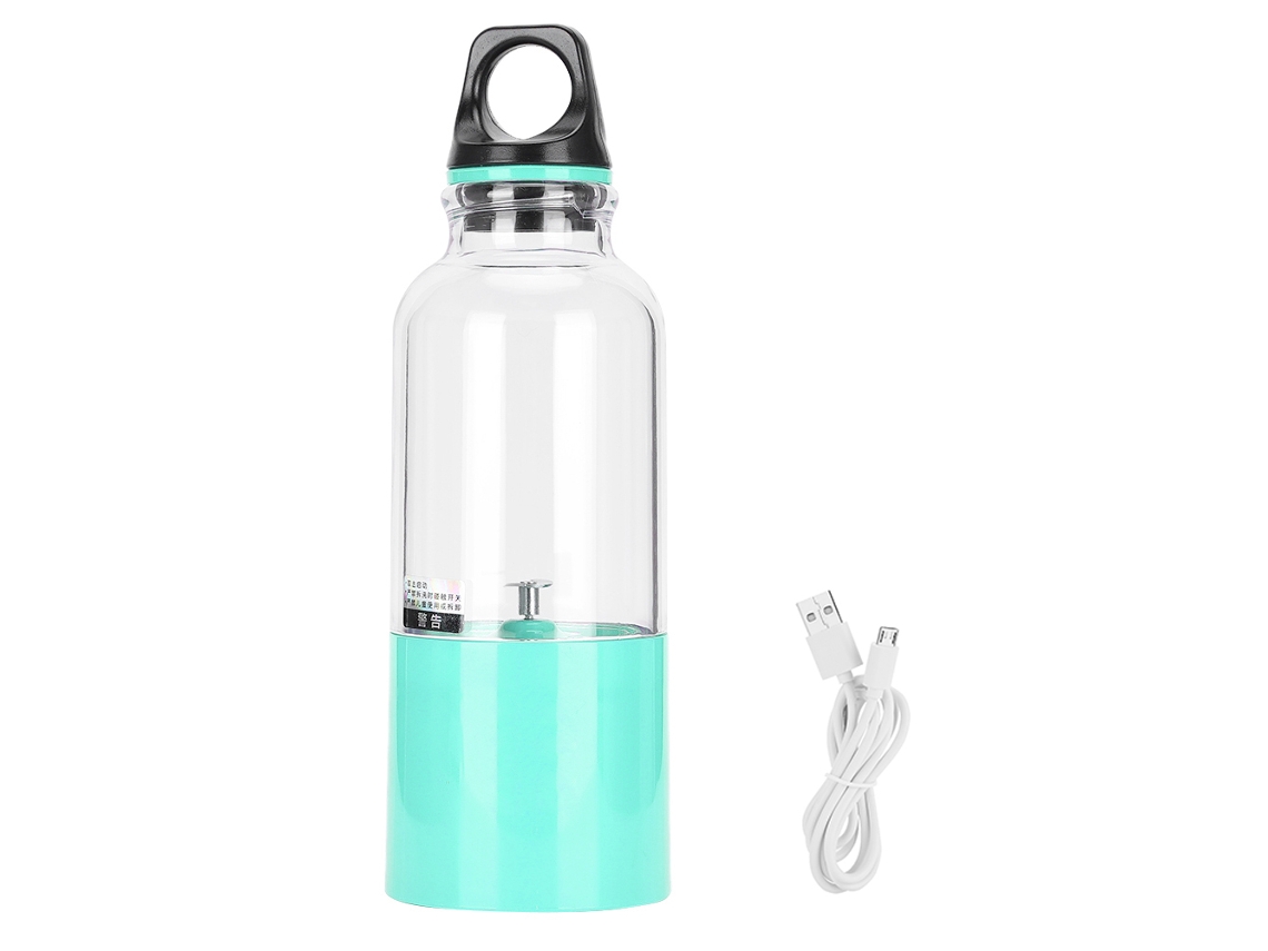 Exprimidor eléctrico portátil de vaso con 2 cuchillas, 2600 mAh, recargable por USB, para viajes y hogar (azul, 500 ml)