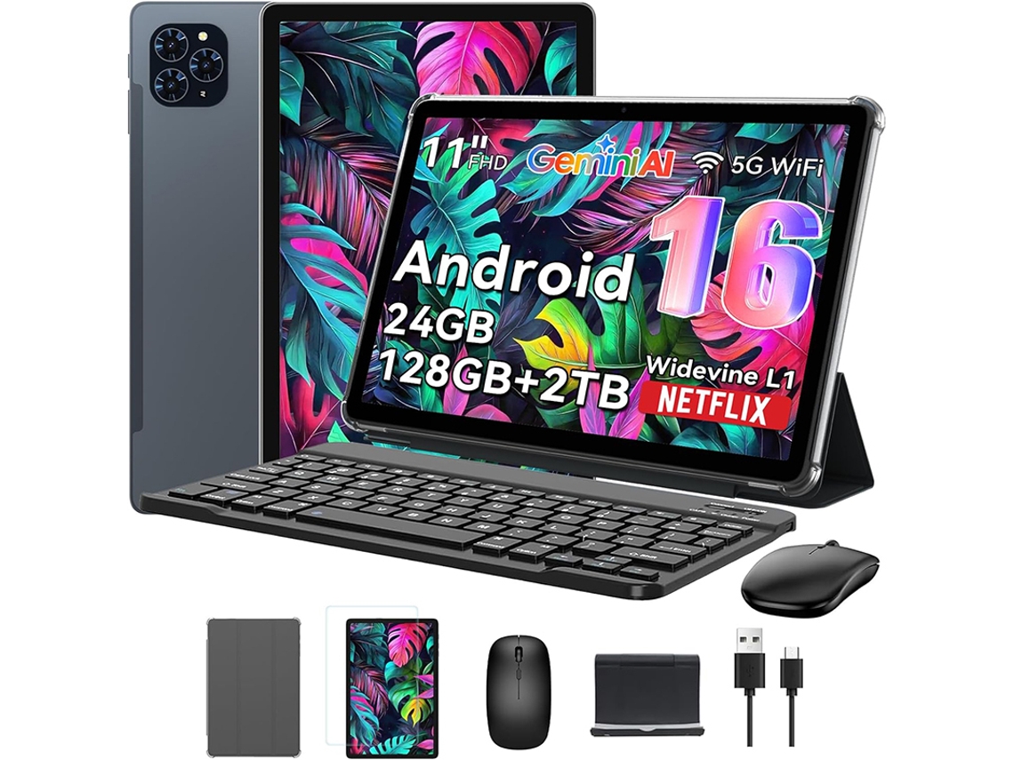 Tablet Zenva T90 11'' 24 GB 128 GB/SD 2 TB, Android 16, 8000 Mah, Gemini Al, con Teclado, Funda, Stcylet, Ratón