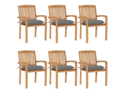 Sillas de jardín apilables DKD Home Decor de 6 piezas con cojines de teca maciza