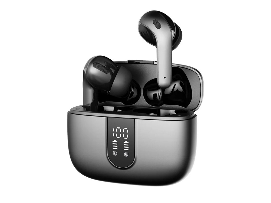 Auriculares Sem Fios Verdadeiros Horas Reprodução Led Display Yizhood Bluetooth Gris