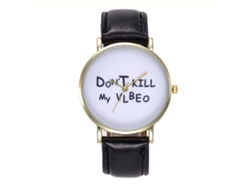 Reloj De Cuarzo Unisex Con Correa De Cuero Pu Patrón De Letras Zhoulianfa Negro
