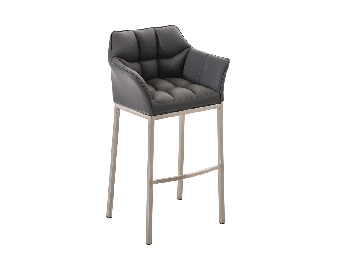 Taburete de Bar Damaso en Piel Sintética con Estructura de 4 Patas Gris/Acero Inoxidable Clp