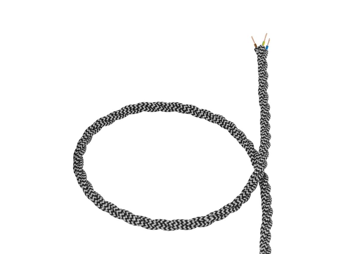 Cable Textil Eléctrico Trenzado Blanco y Negro