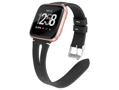Pulseira de couro genuíno para relógio inteligente Fitbit Versa Negro