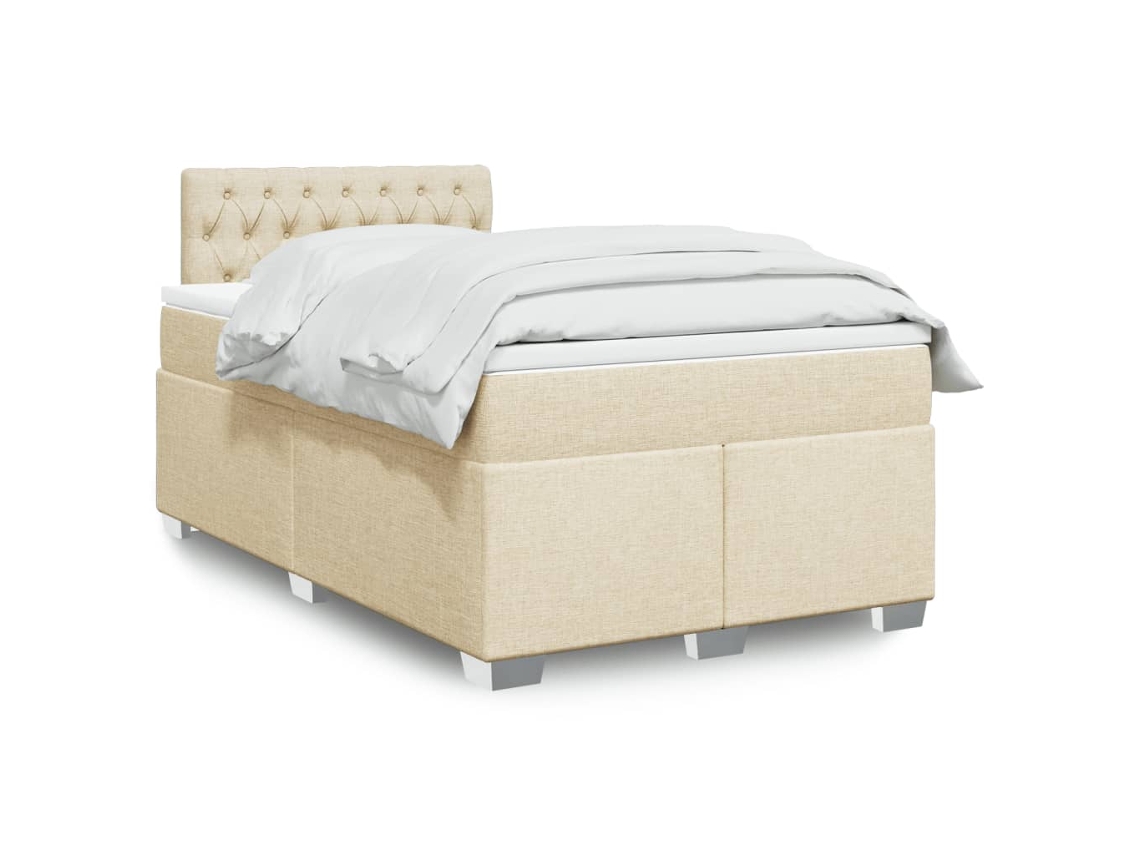 Cama Box Spring Con Colchón Tela Color Crema 120x200 Cm