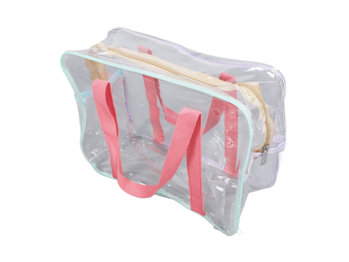 Neceser portátil de PVC transparente para maquillaje, ideal para viajes diarios.