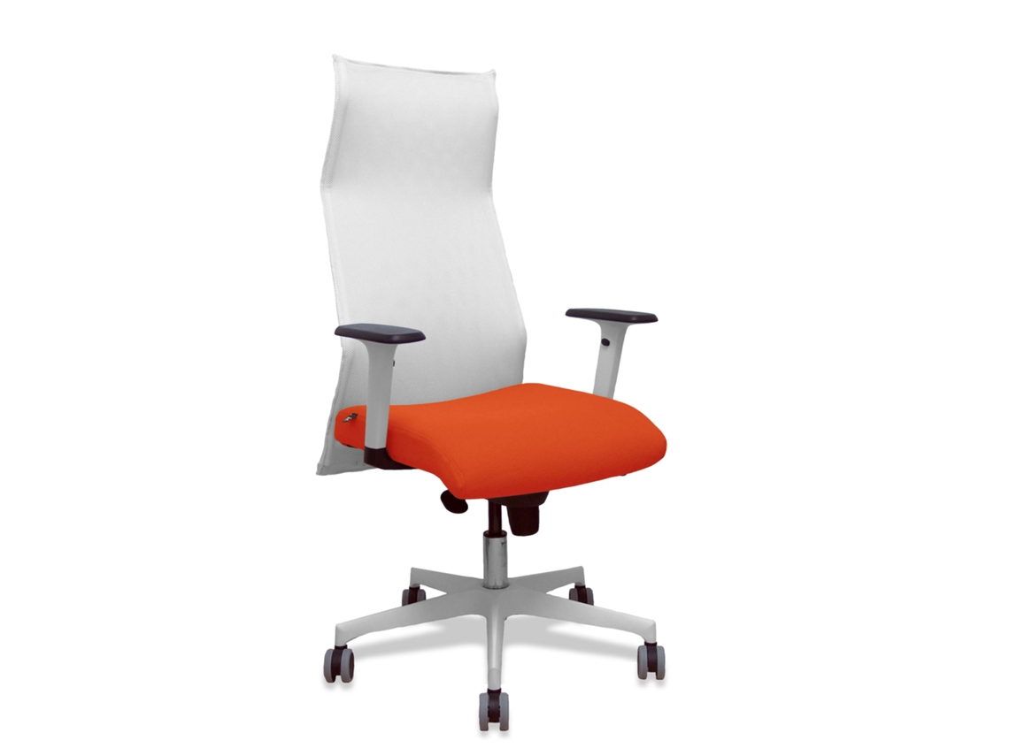 Sillón Albacete Con Mecanismo Sincro Tapizada Con Tela Color Rojo Y Malla Color Blanco
