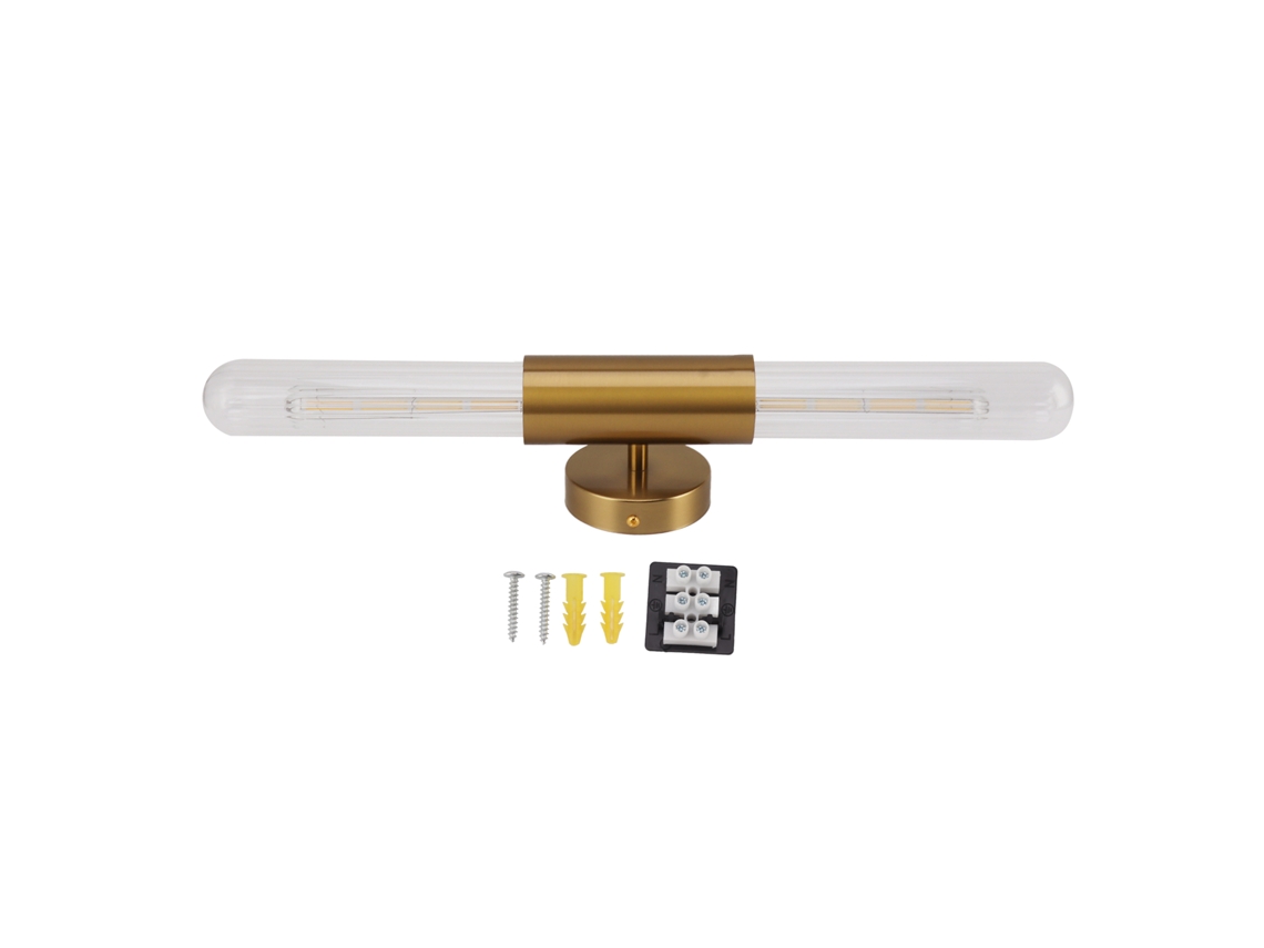Aplique De Pared Led Dorado Con 2 Pantallas De Cristal Para Baño, Dormitorio Y Tocador (85-265 V)