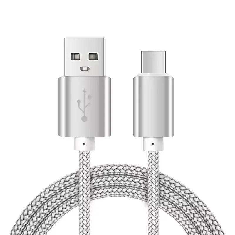 Cable De Datos Trenzado Universal Usb Tipo C De Carga Rápida (plateado, 0,25 M) Para Teléfonos Móviles