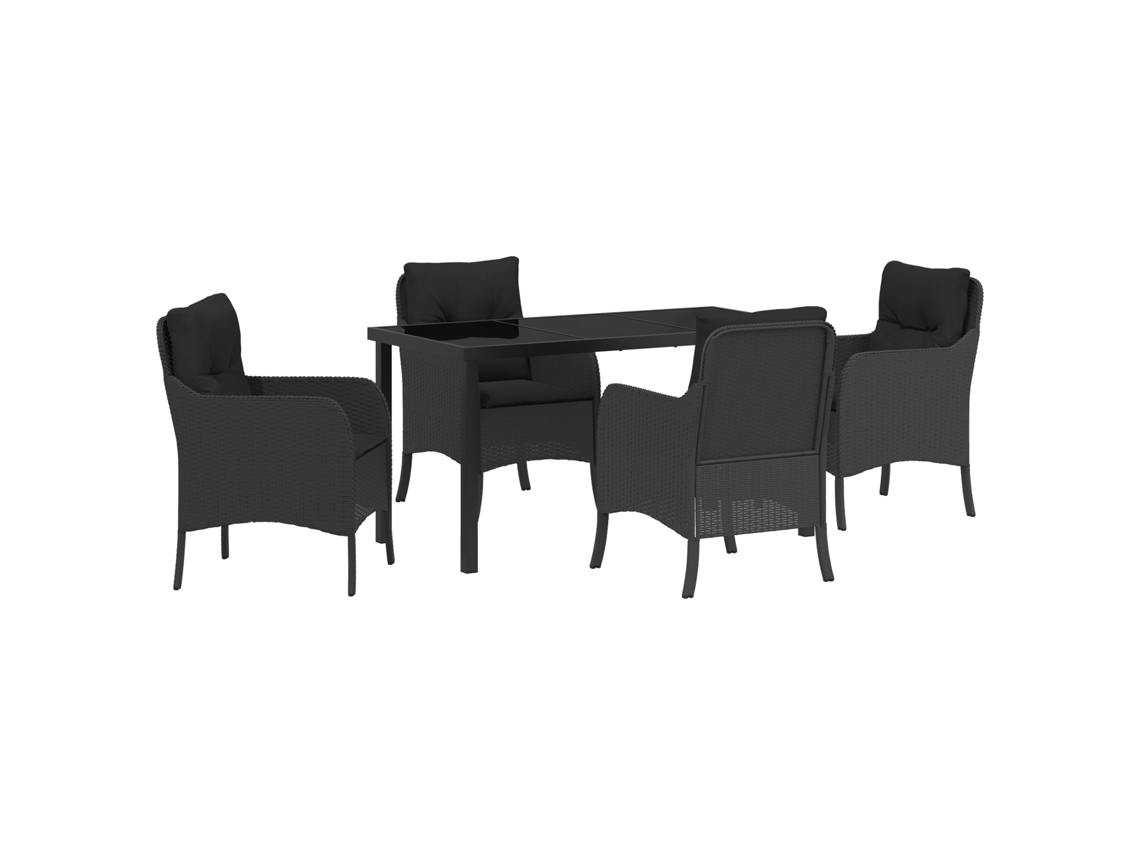 Conjunto 5 De Comedor De Jardín De Vidaxl Con Cojines Rattan Poliéster Negro
