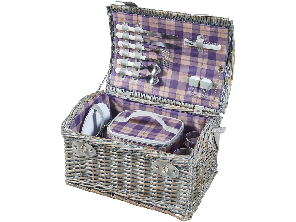 Cesta de picnic Folldal con bolsa isotérmica para 2 personas 40x28x25cm - Púrpura/BeigeCASA.PRO