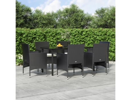 Conjunto 7 de comedor de jardín VIDAXL con cojines negro