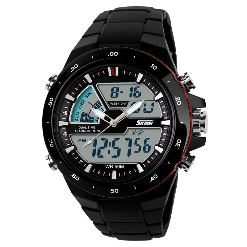 Reloj De Pulsera/deportivo Con Cronógrafo Militar De Doble Pantalla (negro Y Rojo)