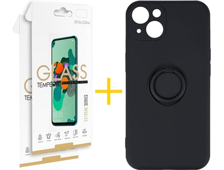 Carcasa + 2 Protectores de Vidrio iPhone 13 Mini SKYHE Gel O-Ring Negro