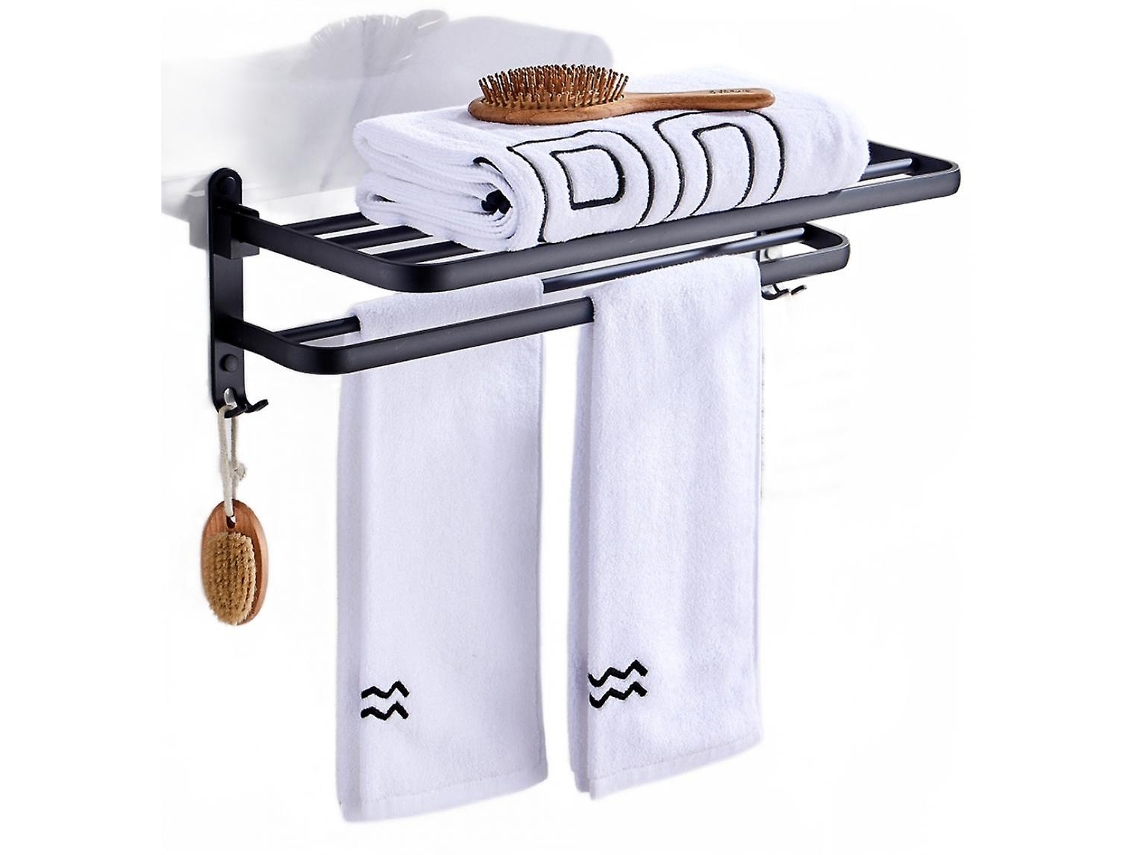 Toallero de pared de aluminio negro con gancho para toalla y accesorios de ducha | Toallero Gusshious