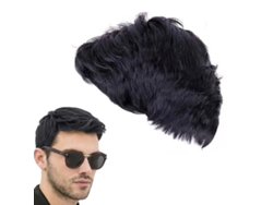 Peluca corta negra para hombre, fibra importada, elegante cabello sintético de repuesto para uso diario, fiestas y disfraces.