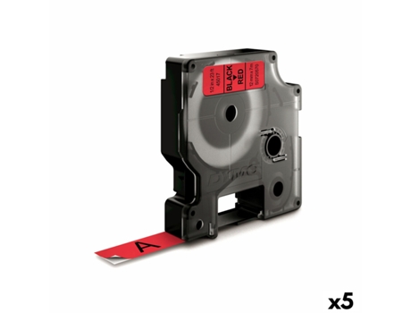 Cinta Laminada Para Etiquetadora DYMO D1 (Rojo Y Negro - 5 Unidades - 12Mm)