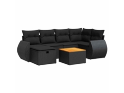 Conjunto 7 De Sofá De Jardín VIDAXL Negro Poli Ratán(55 x 55 x 37 cm)