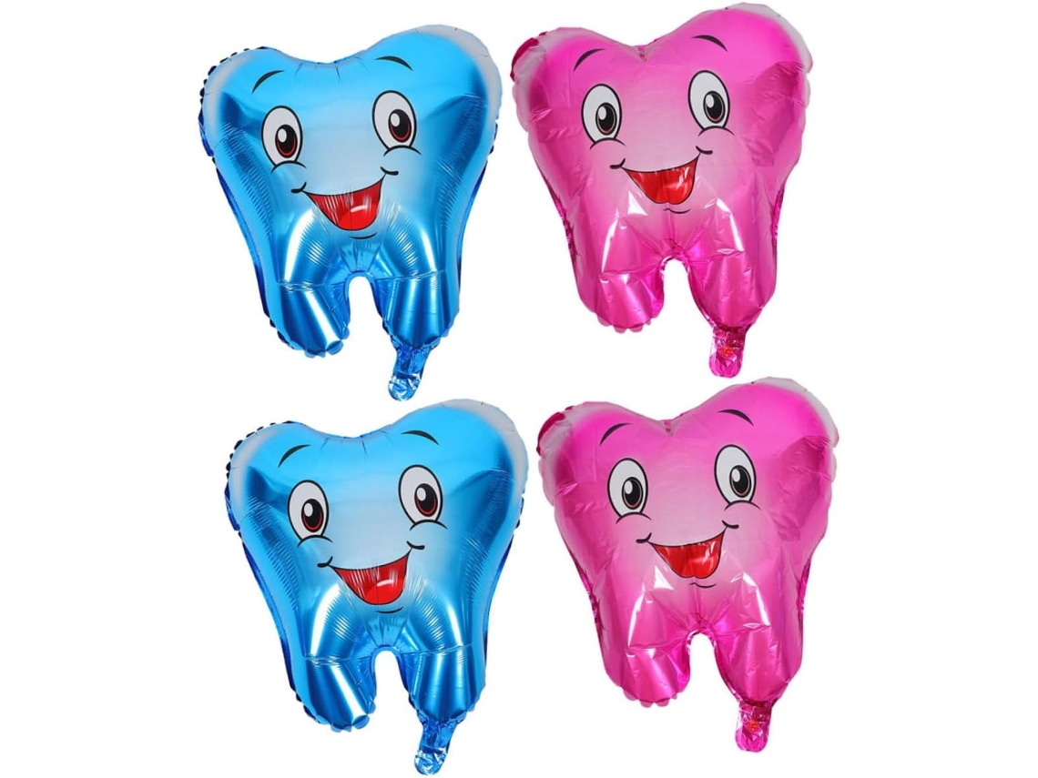 Juego De 4 Globos De Aluminio Para La Dentición Del Bebé, Azul Y Rosa.
