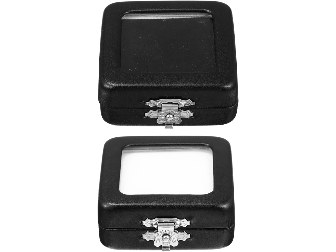 Juego 2 Cajas Joyería Transparentes Abatible Tamaño Pequeño Color Negro Ideales Guardar Anillos Alianzas